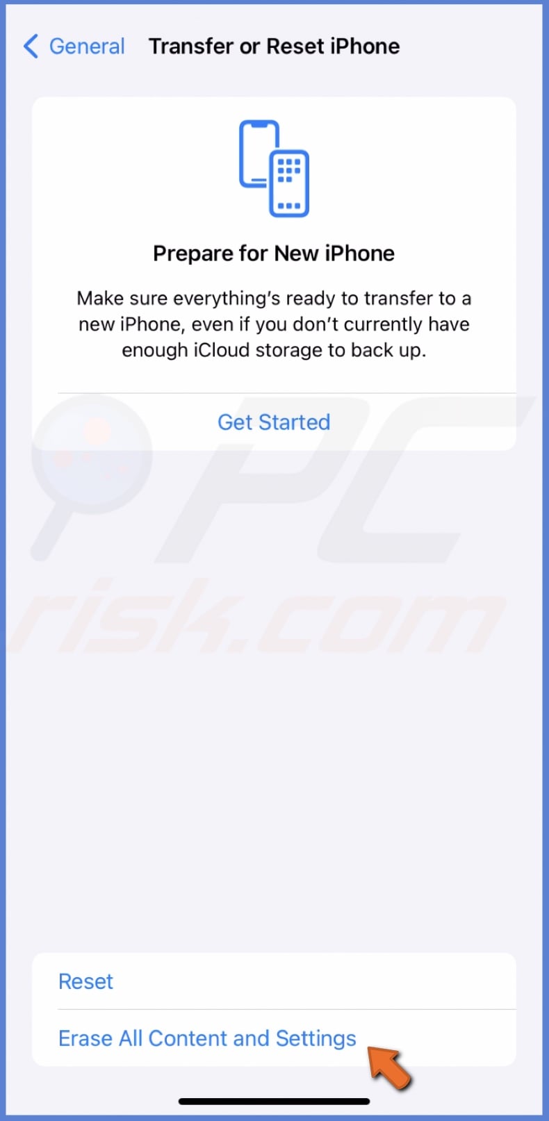 Erase All Content and Settings