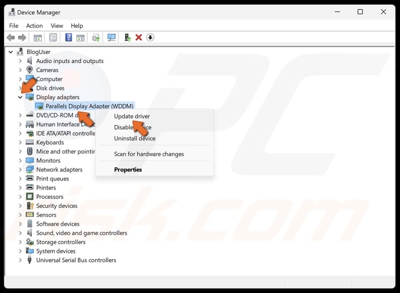 Right-click the device and click Update driver