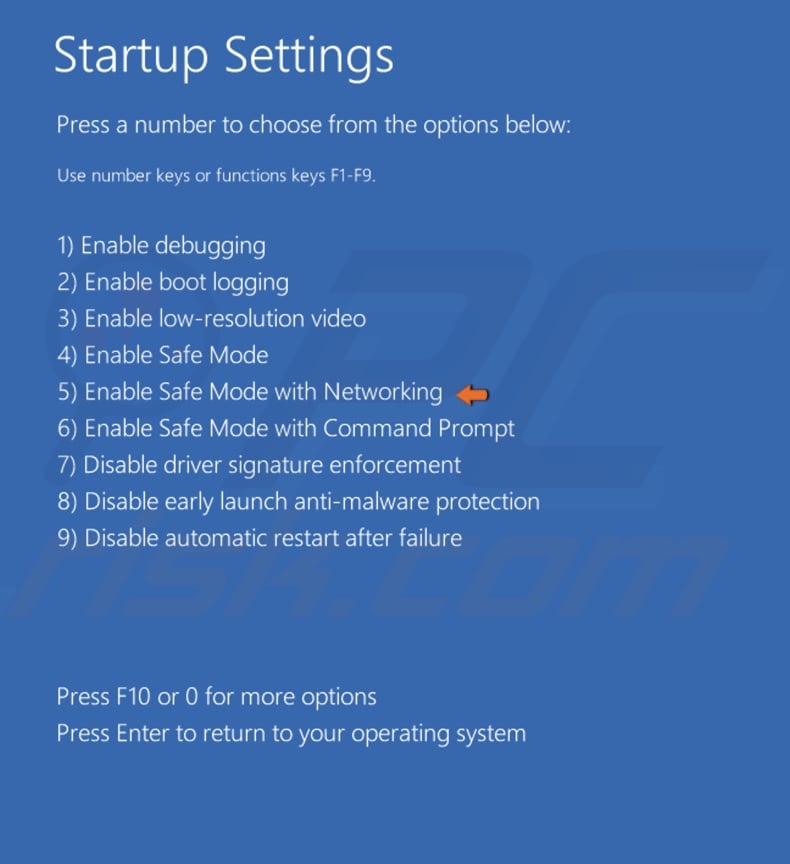 Press the 5 or F5 key to boot your PC into Safe Mode with Networking
