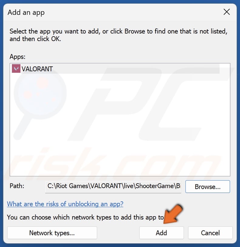 Click Add to add VALORANT