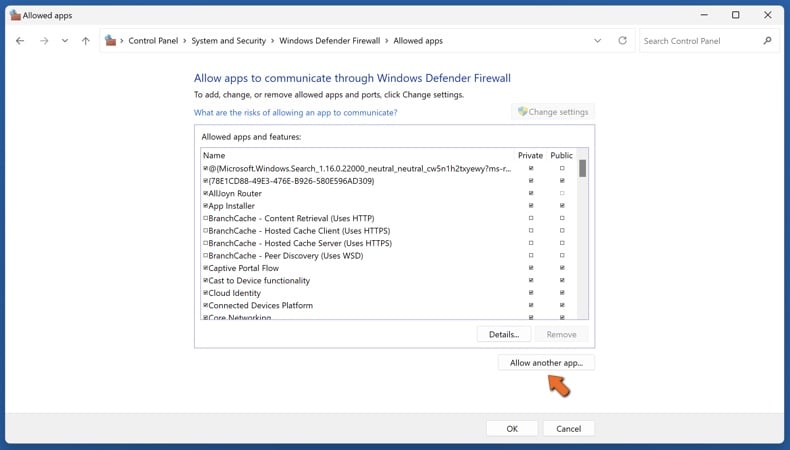 Click Allow another app