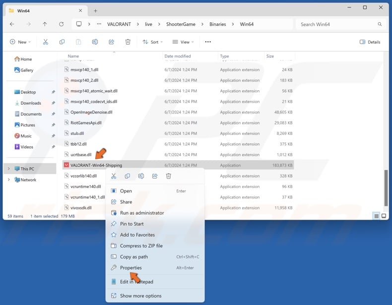 Right-click VALORANT-Win64-Shipping, and click Properties