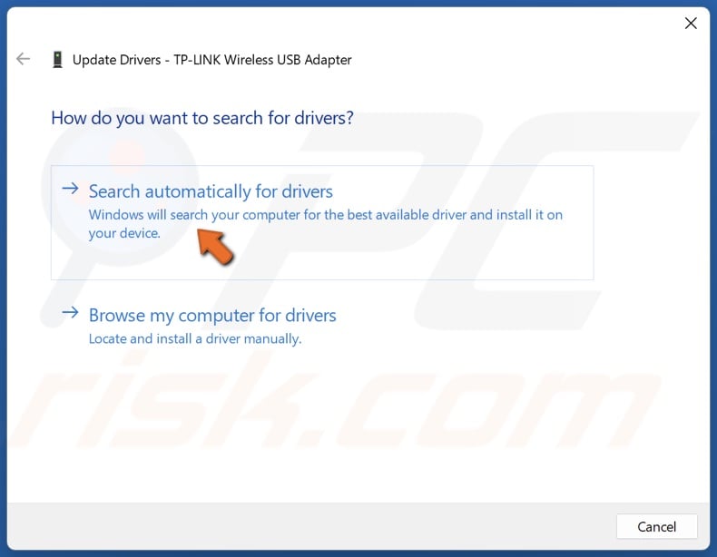 Click Search Automatically for drivers