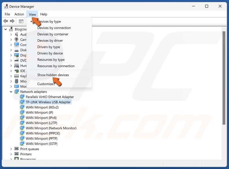 View and click Show hidden devices