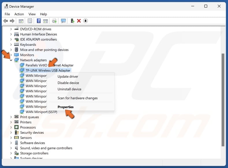 Right-click your WiFi adapter and click Properties