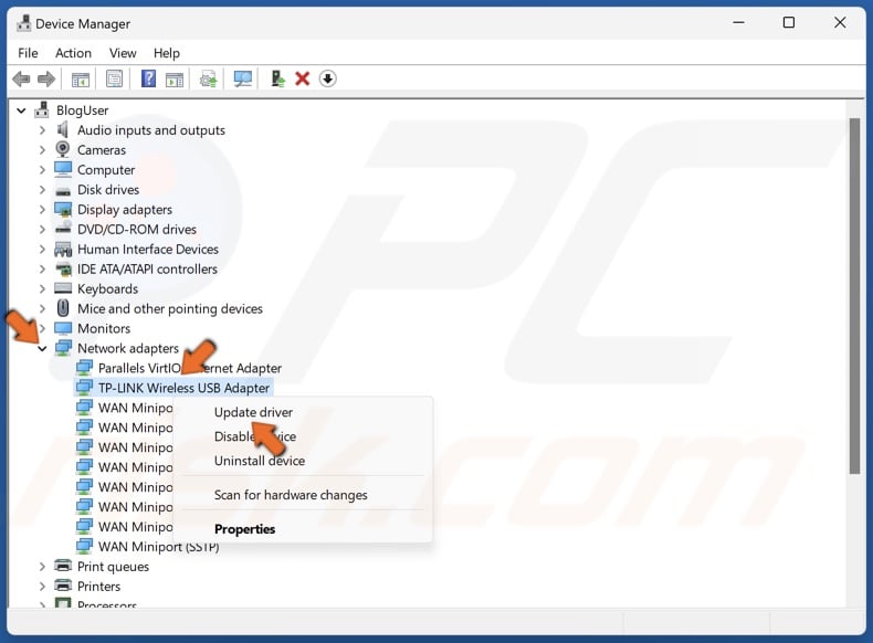 Right-click your WiFi adapter and click Update driver