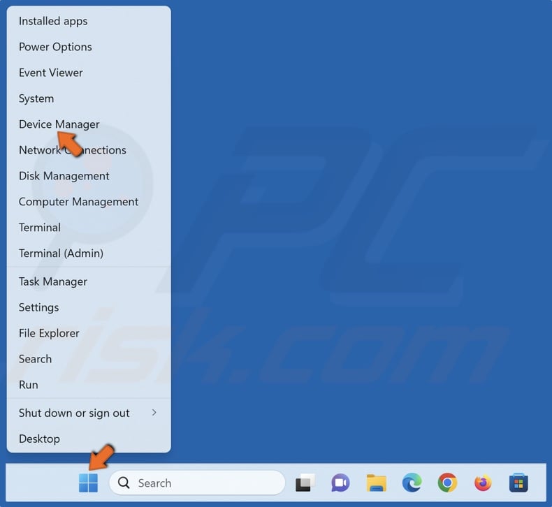 Right-click Start and select Device Manager