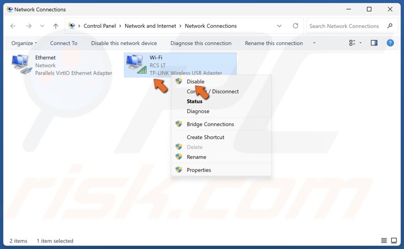 Right-click your WiFi adapter, click Disable