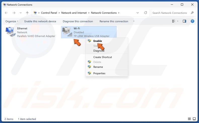 Right-click your WiFi adapter and click Enable