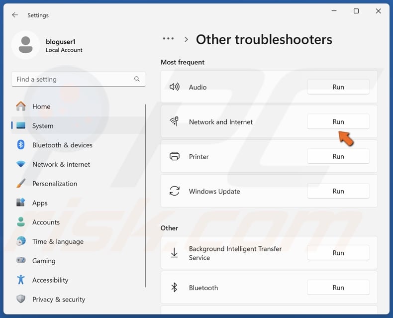 Run the Network and Internet troubleshooter