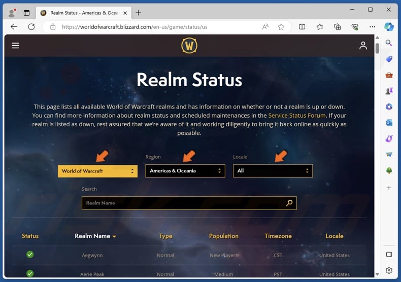 Check World of Warcraft Server Status