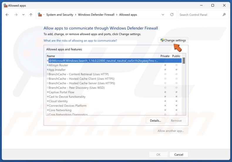 Click Change settings