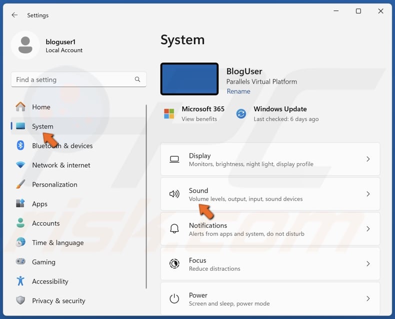 Select the System panel and select Sound