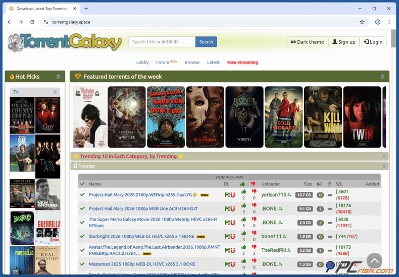 TorrentGalaxy homepage