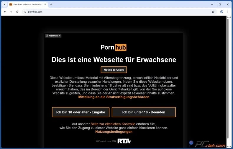 Pornhub verify age prompt (Germany)