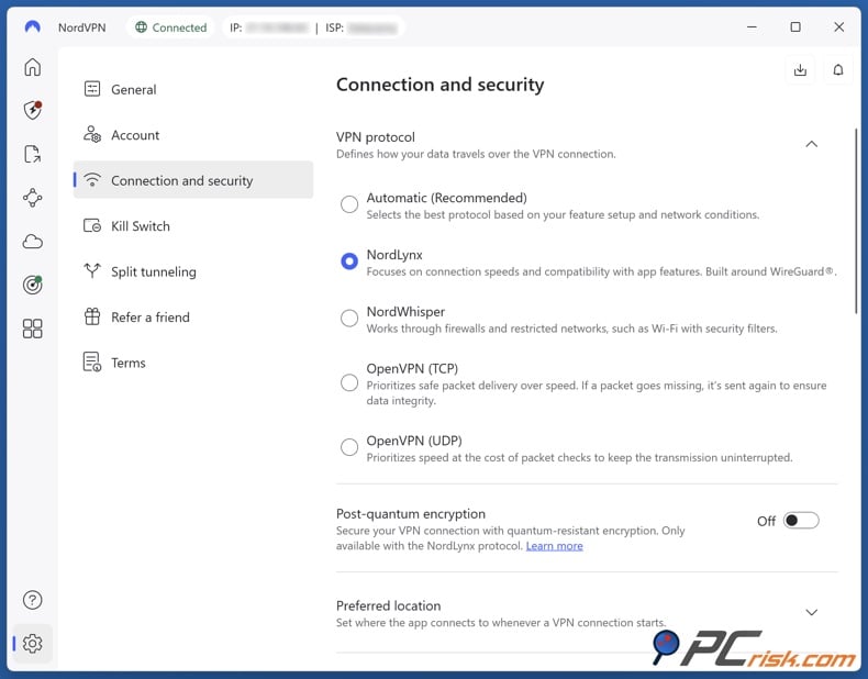 Enalbe NordVPN's NordLynx protocol