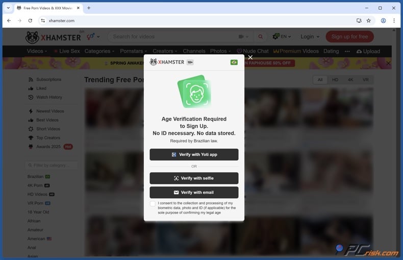 xHamster Age Verification Prompt in Brazil