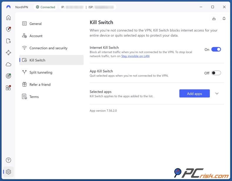 Enable NordVPN's kill switch