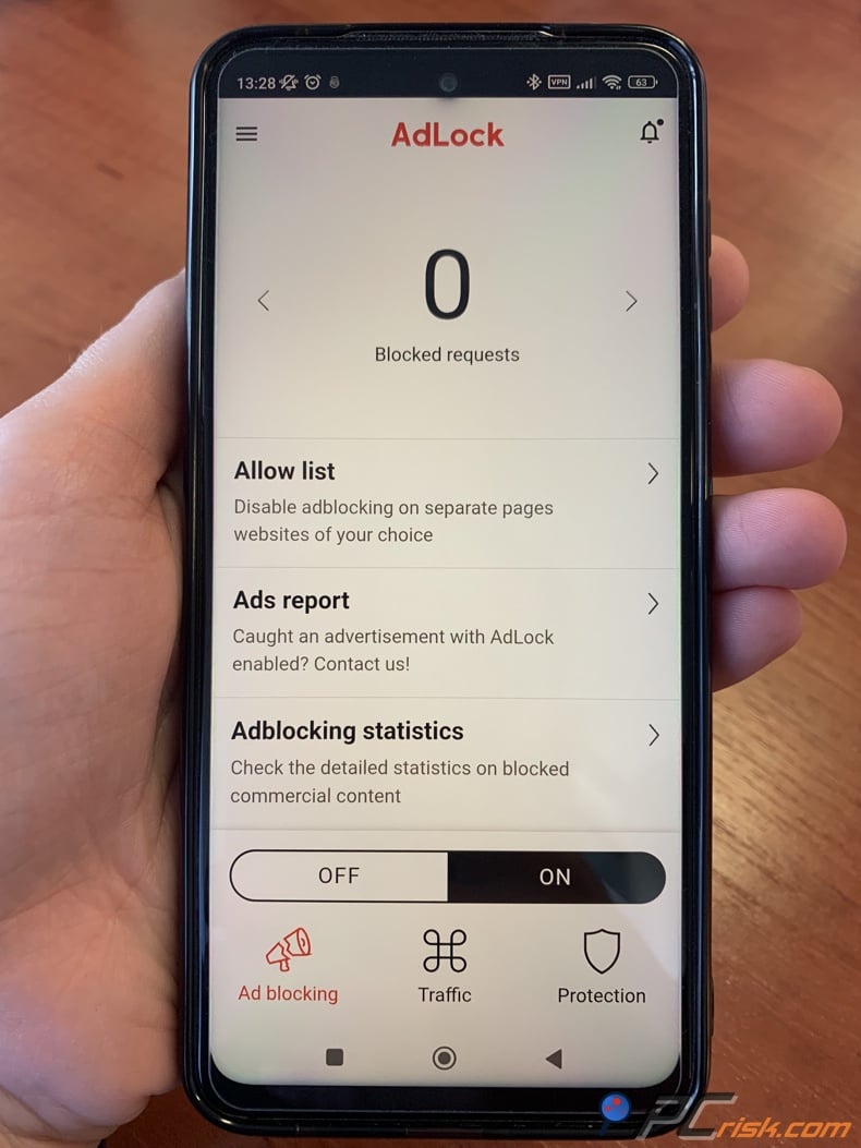 AdLock home screen