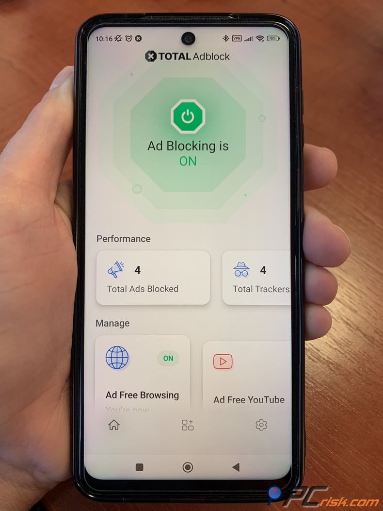Total adblock home screen