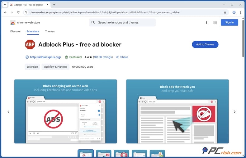 Adblock Plus extension in Chrome