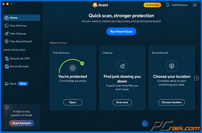 Avast dashboard