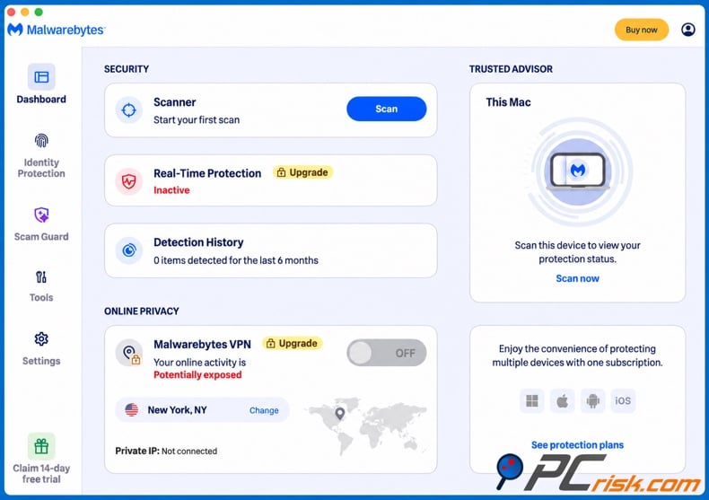 Malwarebytes dashboard