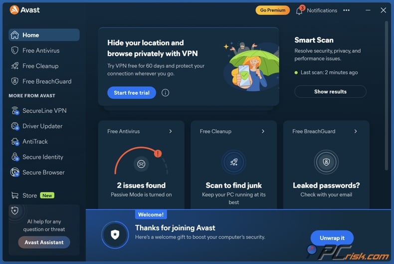 Avast dashboard