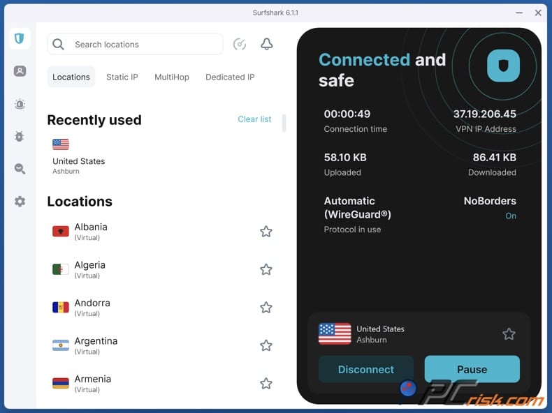Surfshark dashboard