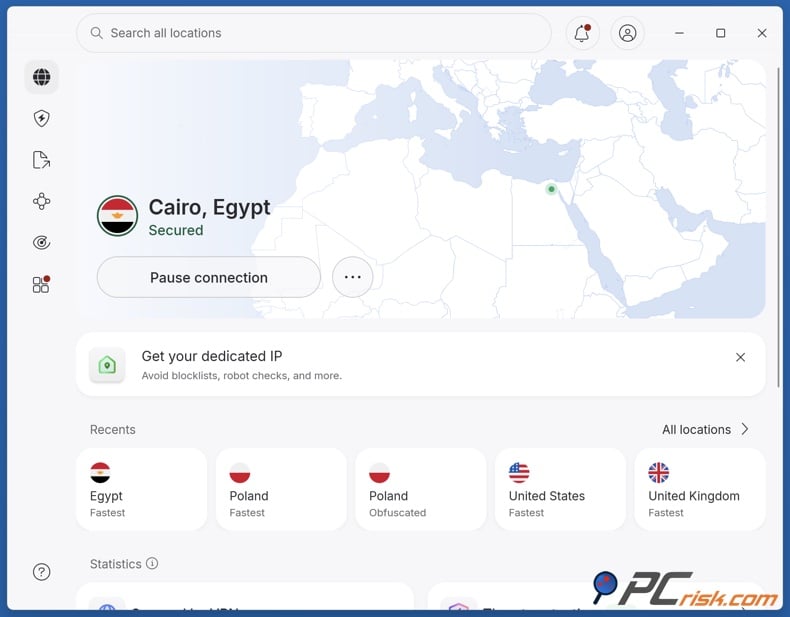 NordVPN connected to Egypt