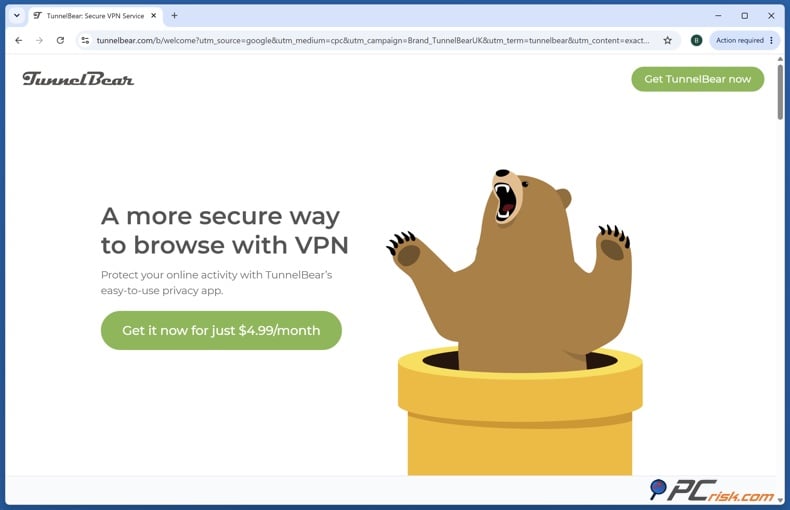 Tunnelbear homepage