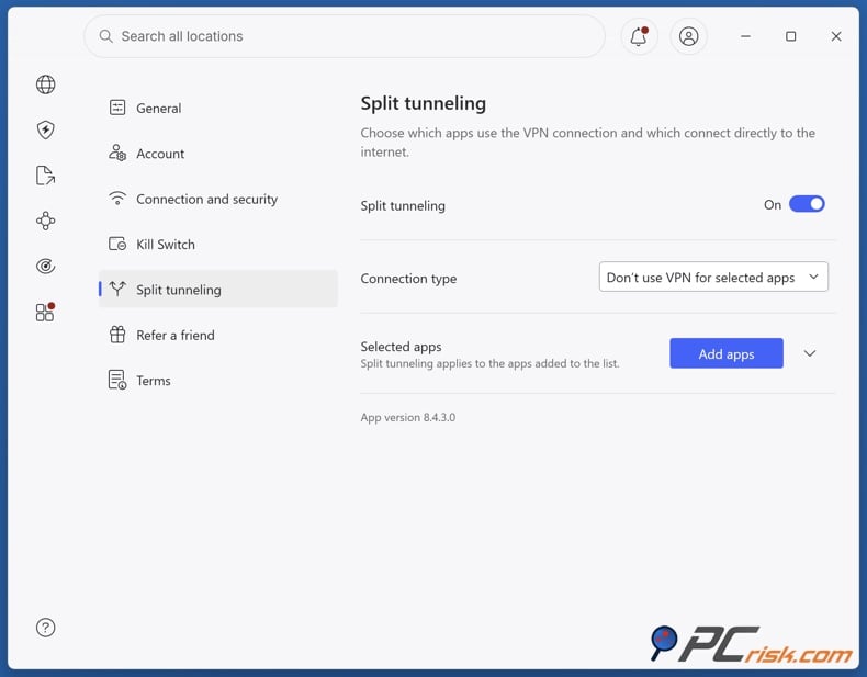 NordVPN split tunneling