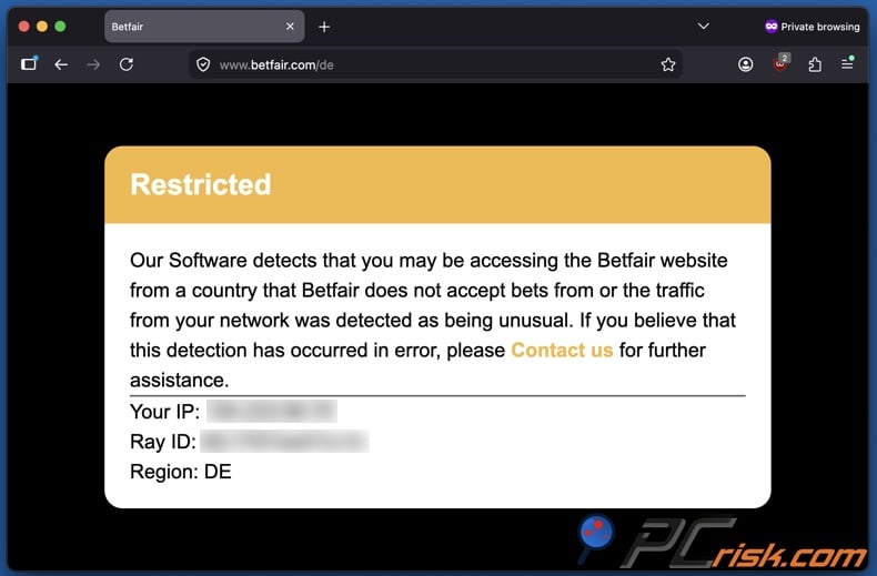 Betfair restricted message