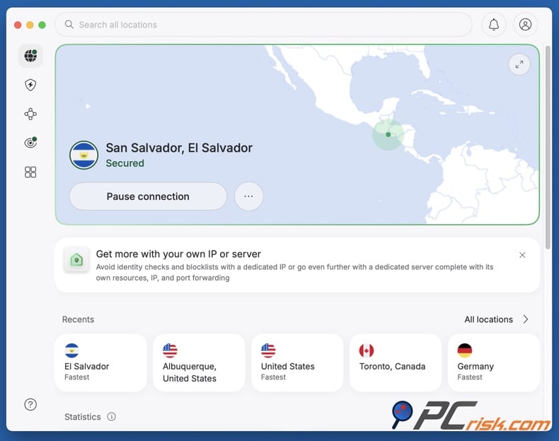 NordVPN connected to El Salvador