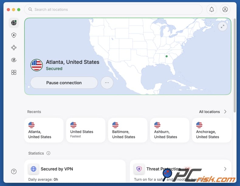 NordVPN connected to the US (Georgia)