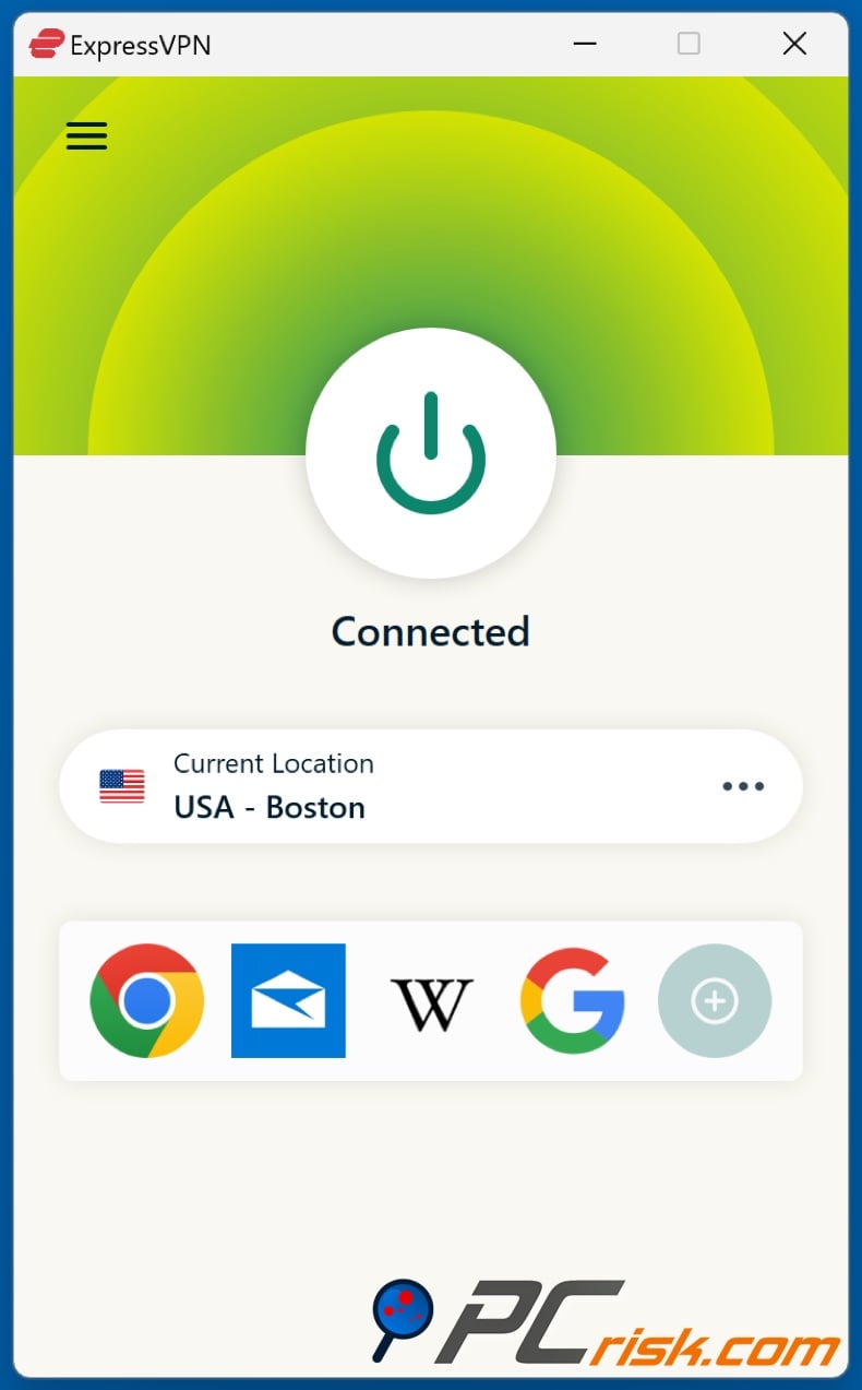 ExpressVPN for Windows dashboard