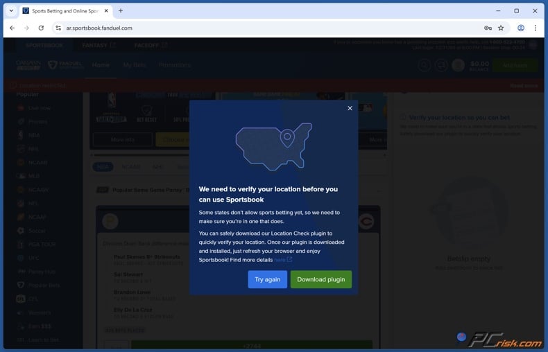 FanDuel location verification prompt