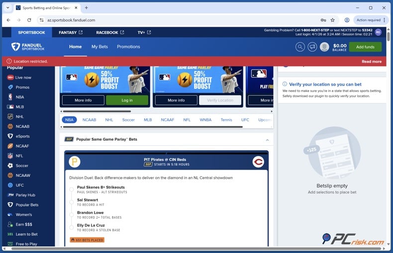 FanDuel Location Restricted error