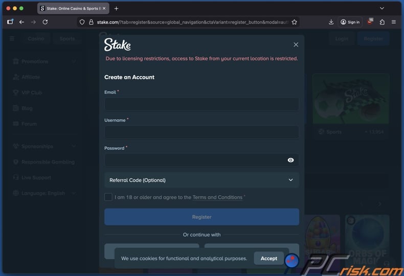 Stake restricted in your region