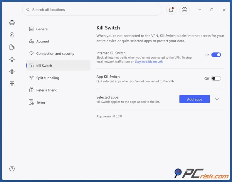 Enable NordVPN kill switch