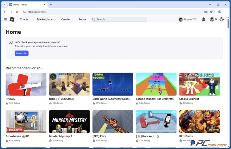 Roblox homepage