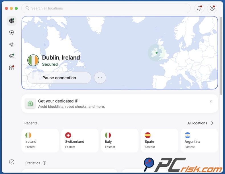 NordVPN connected to Ireland