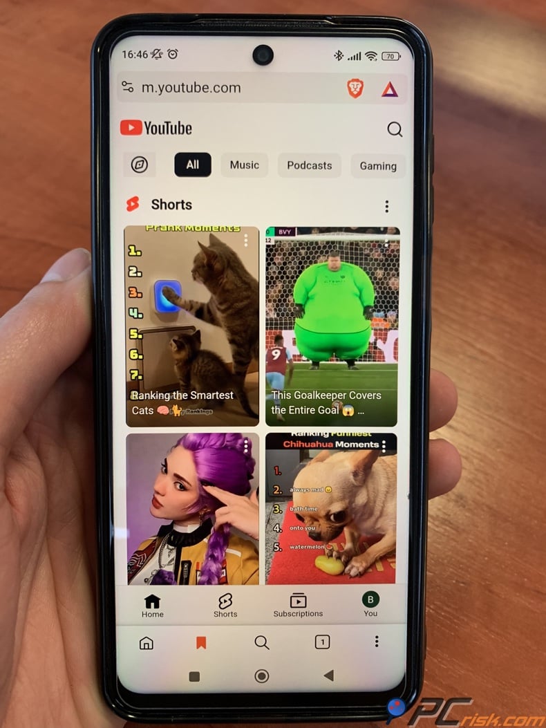 YouTube on the Brave browser