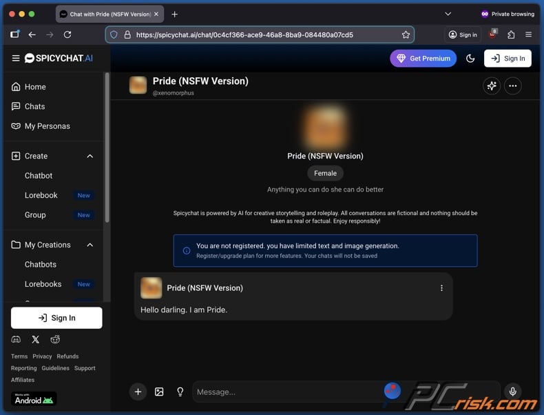 Spicy Chat AI unregistered access