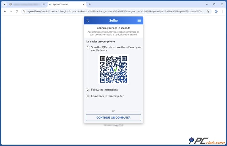 Ageverif selfie upload window