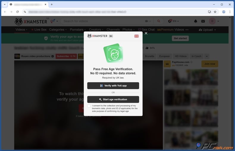 xHamster UK verification prompt