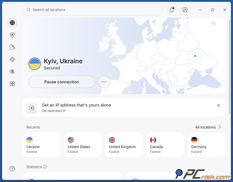 NordVPN connected to Ukraine