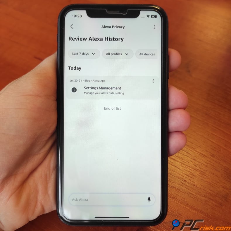 Delete saved Alexa history