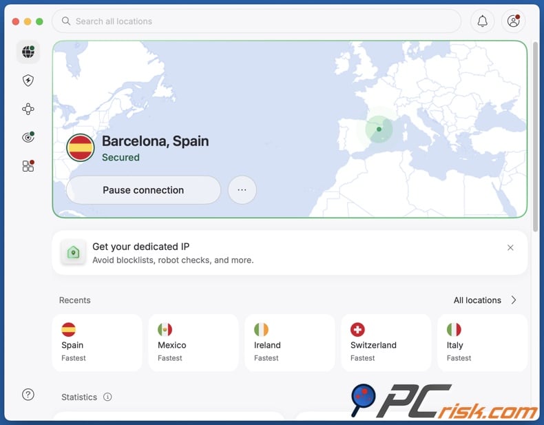 NordVPN connected to Spain