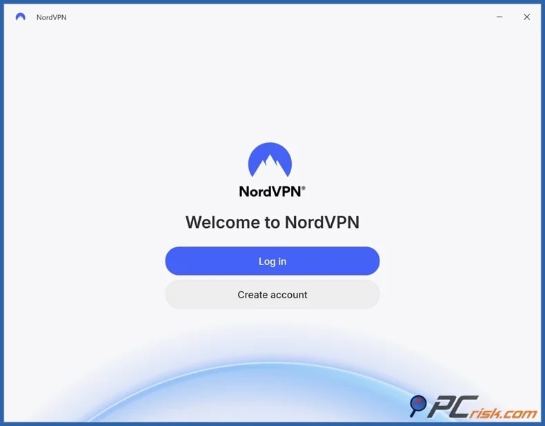 NordVPN log-in screen